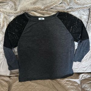 Lightweight dark grey dress shirt with lace shoulder